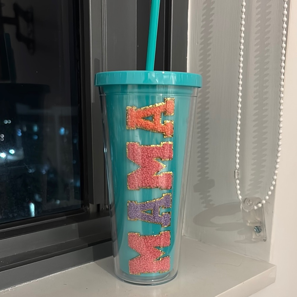 Teal Tumbler with Colorful 'MAMA' Letters